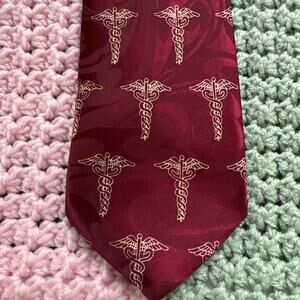 Doctor Neck Tie Medical Caduceus Red Necktie Vintage Handmade Renaissance